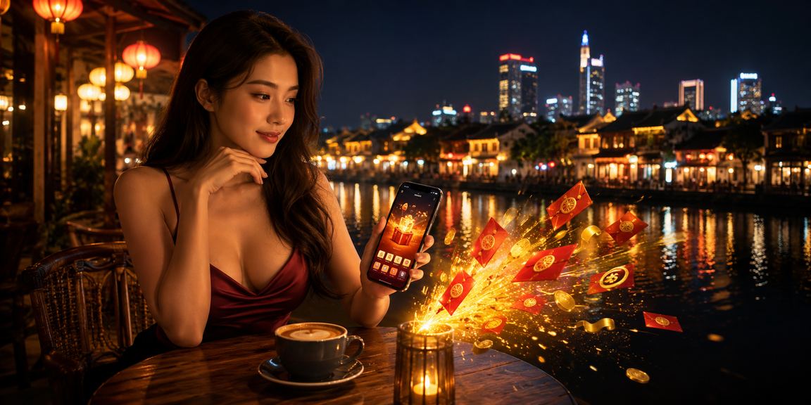 Không khí đón Tết tại Hội An với phong bao đỏ may mắn và người dùng nhận thưởng qua ứng dụng di động