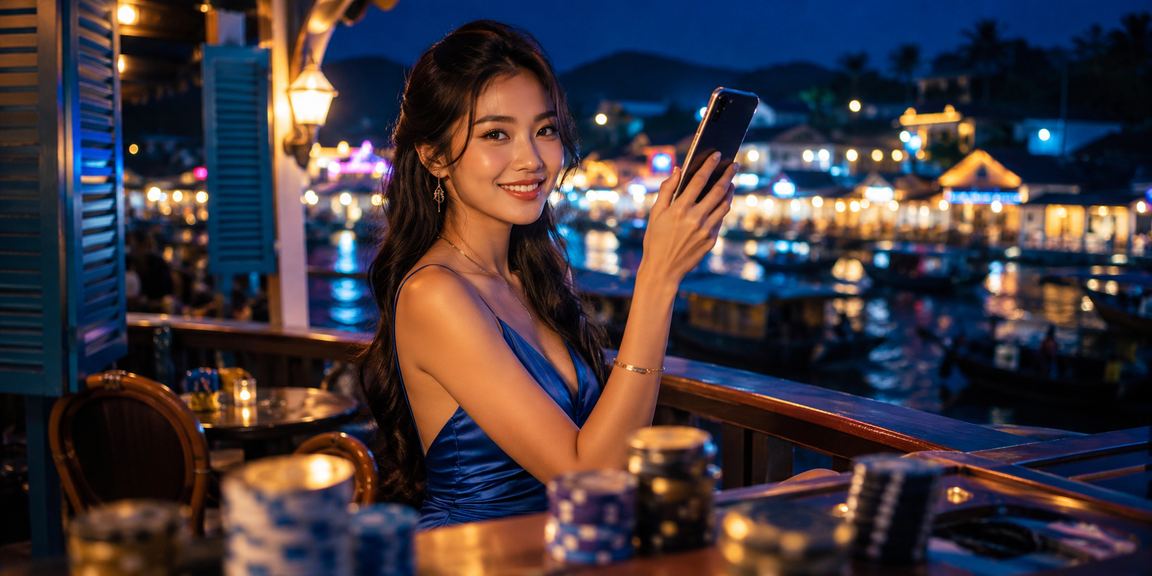 Người dùng tại Phú Quốc dùng điện thoại truy cập casino trực tuyến bên ly cà phê buổi sáng