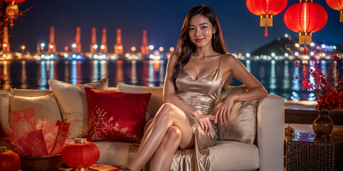 Không khí lễ hội Tết tại Vũng Tàu với đèn lồng đỏ và phong bao may mắn trong đêm giải trí sôi động